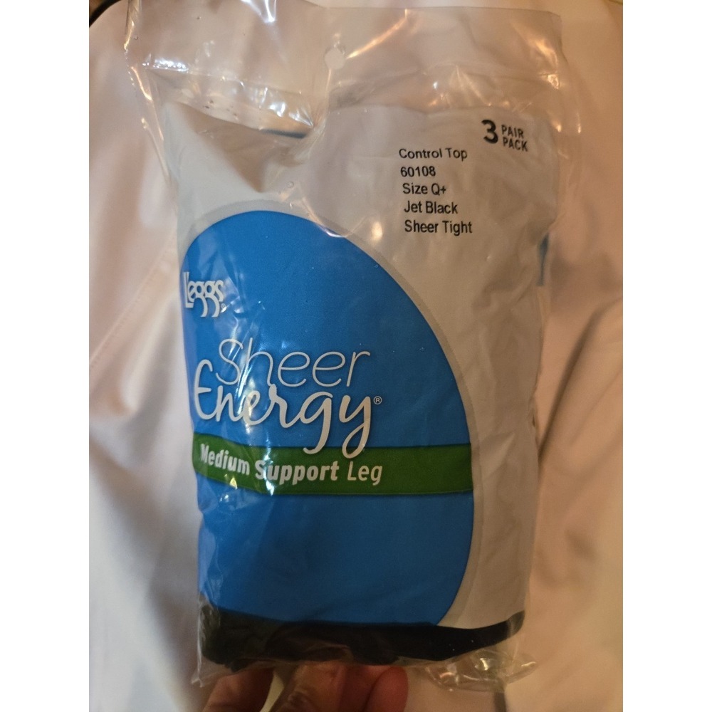 L'eggs Sheer Energy Medium Support Leg Sheer Tight 3 pairs Jet Black Size Q+